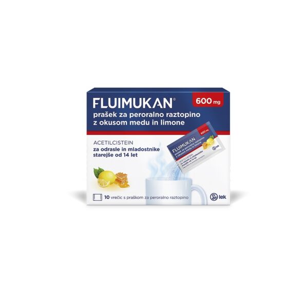 Fluimukan 600 mg prašek za peroralno raztopino - med in limona, vrečice