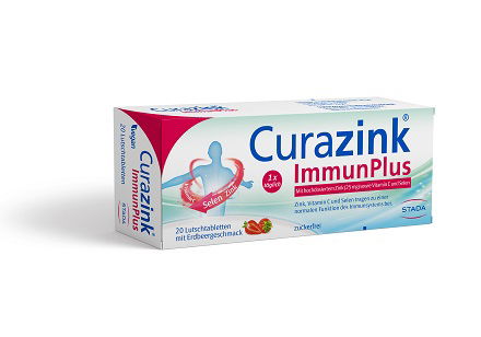 Curazink Immunplus z okusom jagode s sladili, 20 pastil