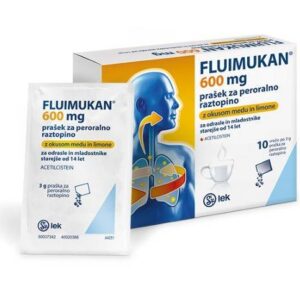 Fluimukan 600 mg prašek za peroralno raztopino - med in limona, vrečice