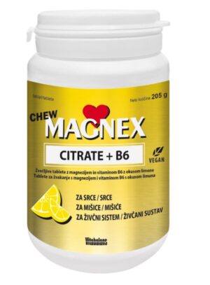 Vitabalans Magnex Chew Citrate + B6 žvečljive tablete z magnezijem in vitaminom B6 - okus limona, 100 tablet