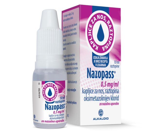 Nazopass 0,5 mg/ml kapljice za nos, 10 ml