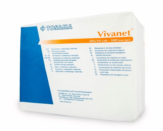 Vivanet netkana kompresa 20 x 10 cm, 6 slojni, 100 kos