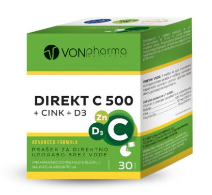 Vonpharma Direkt C 500 + cink + D3, 30 vrečk