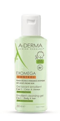 A-Derma Exomega Control, emolientni čistilni gel 2v1 za atopijsko kožo - 200 ml