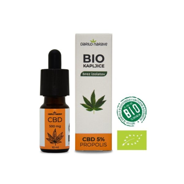 BIO CBD kapljice s propolisom 500 mg 5%, 10 ml