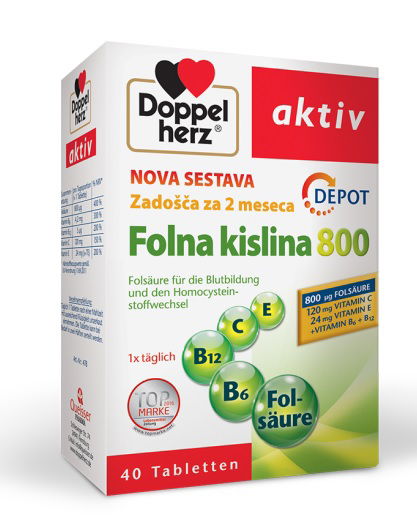 Doppelherz Aktiv Folna kislina 800+B6+B12+C+E Depot, 60 tablet