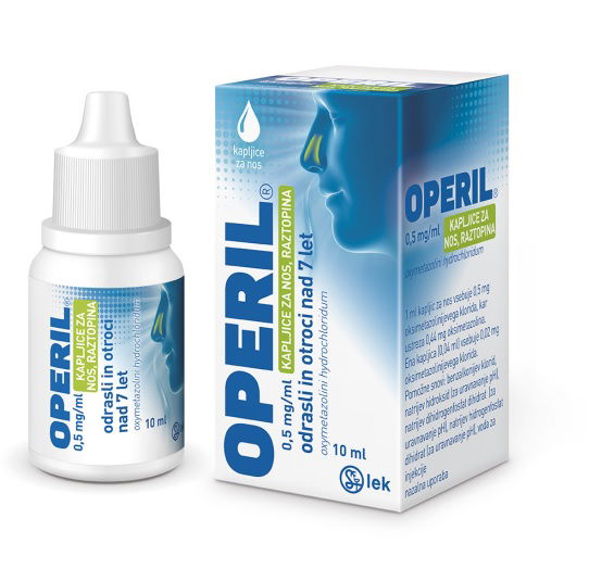 Operil 0,5 mg/ml, kapljice za nos - za odrasle, 10 ml