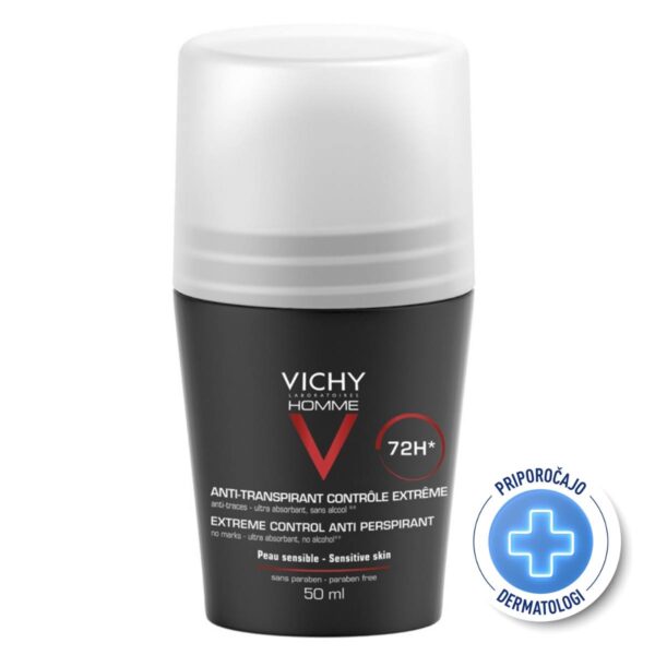 Vichy Homme Antiperspirant Roll-on 72 ur zaščite pred potenjem, 50 ml